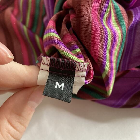 Vintage Helen Wang Women's Purple Red Stripe Midi V Neck Dress Size M Mod Groovy - Picture 6 of 12